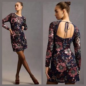 Anthropologie Mini Dress Sequin Floral - New - Size 10